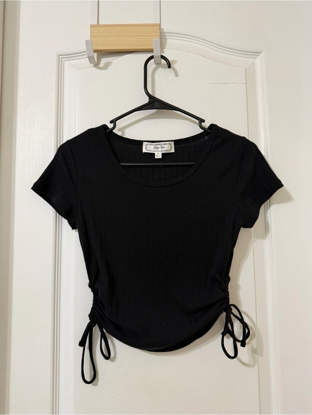 Hippie Rose Black Ruched Drawstring Top